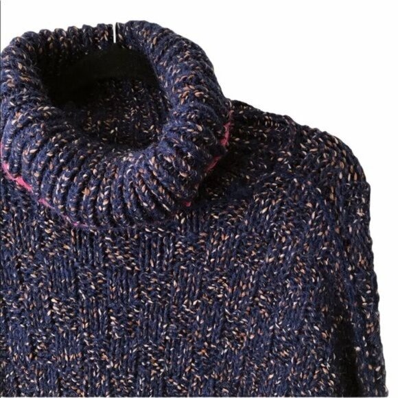 Free People Echo Blue Flecked Knit Oversized Turtleneck Pullover Sweater $168 NW - Picture 4 of 6
